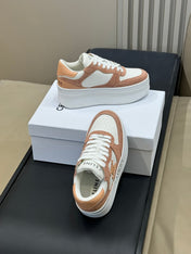 CELINE 26S WEDGE SNEAKERS IN WHITE CALFSKIN AND CARAMEL SUEDE