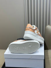 CELINE 26S WEDGE SNEAKERS IN WHITE CALFSKIN AND CARAMEL SUEDE