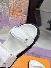 LV 26S SPORT SANDALS IN WHITE AND DARK BROWN CALFSKIN