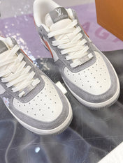 LV 26S DUNK LOW SNEAKERS IN WHITE GREY ORANGE MONOGRAM SWOOSH CALFSKIN