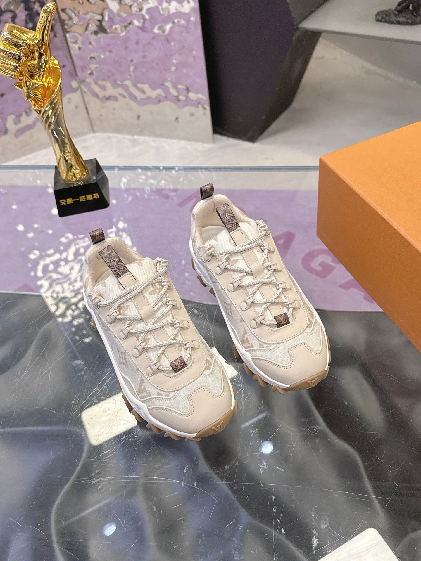 LV 26S RUSH XPLORER SNEAKER IN BEIGE MONOGRAM SUEDE