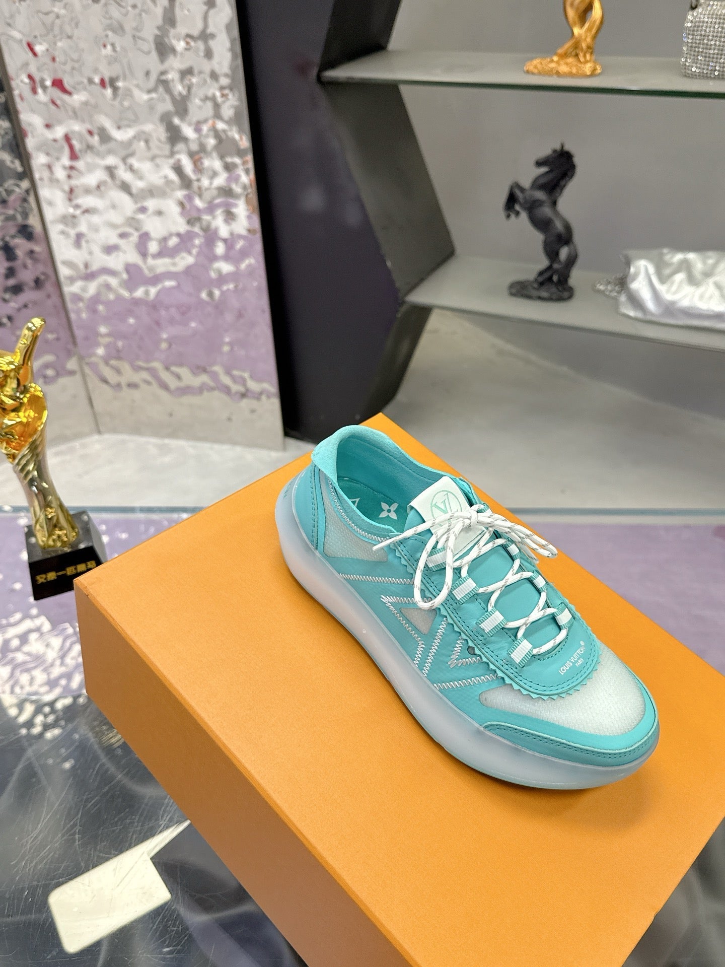 LV 26S SKATE SNEAKERS IN TIFFANY BLUE MESH TRANSLUCENT SOLE