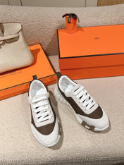 MAINLAND SNEAKER IN PALE GRAY SUEDE AND MOCHA BROWN BREATHABLE MESH FABRIC