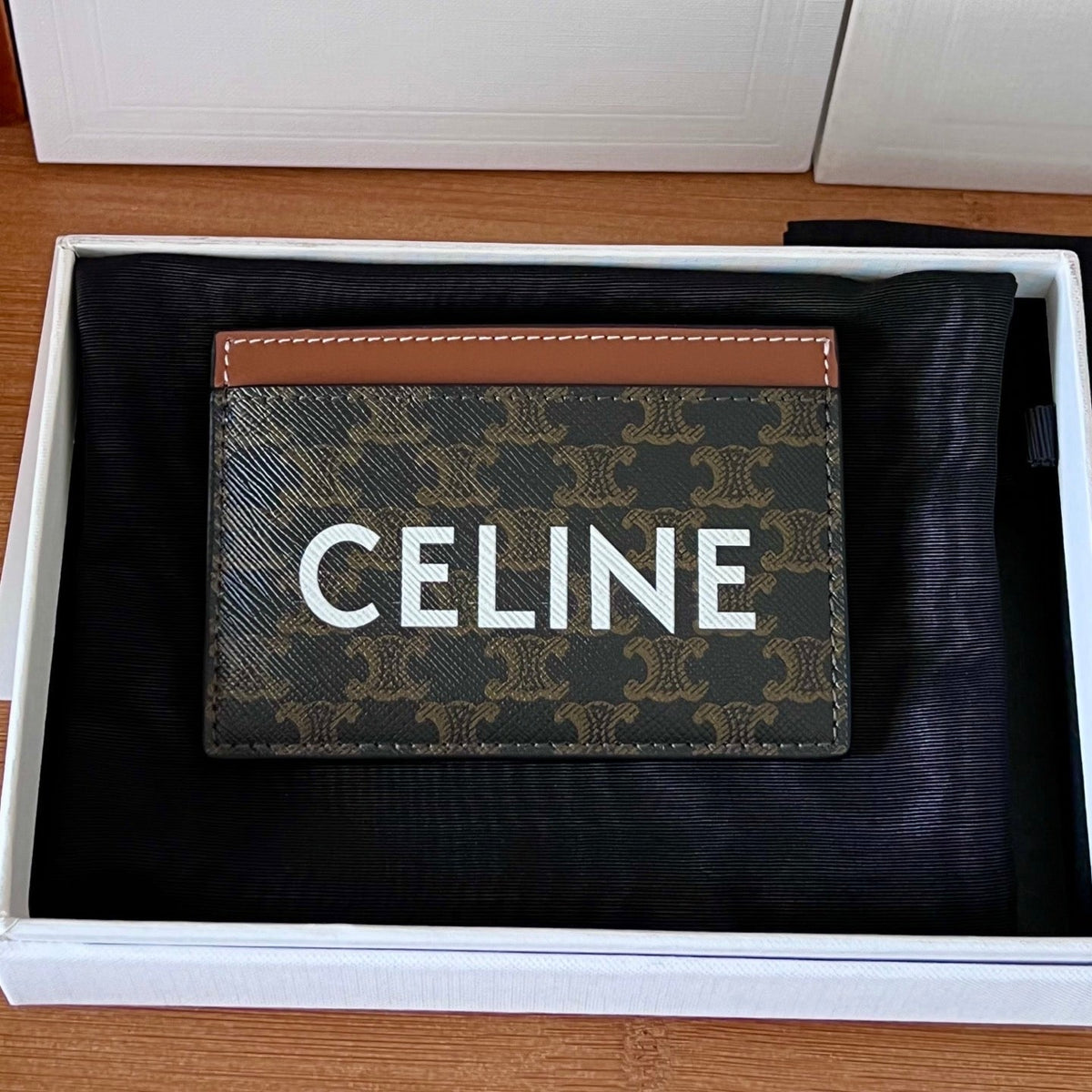 CELINE 25S CARD HOLDER 10 IN BROWN TRIOMPHE CANVAS WITH CELINE PRINT