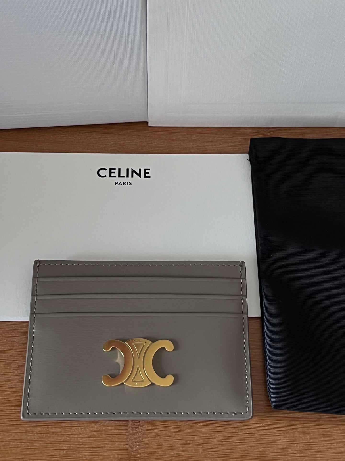 CELINE 25S CARD HOLDER WITH TRIOMPHE LOGO 11 IN GRAY CALFSKIN