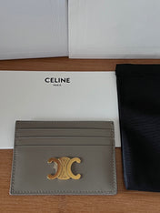 CELINE 25S CARD HOLDER WITH TRIOMPHE LOGO 11 IN GRAY CALFSKIN