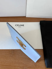 CELINE 25S CARD HOLDER WITH TRIOMPHE LOGO 11 IN LIGHT BLUE GRAY CALFSKIN