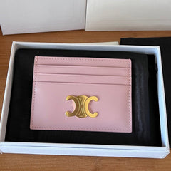 CELINE 25S CARD HOLDER WITH TRIOMPHE LOGO 11 IN PINK GLOSSY CALFSKIN