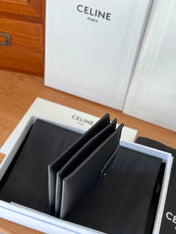 CELINE 25S TRIOMPHE TRIFOLD WALLET 11 IN BLACK CALFSKIN GOLD HARDWARE