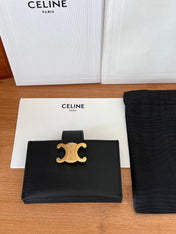 CELINE 25S TRIOMPHE TRIFOLD WALLET 11 IN BLACK CALFSKIN GOLD HARDWARE