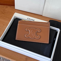 CELINE 25S ZIPPED CARD HOLDER 11 IN BROWN CALFSKIN GOLD HARDWARE
