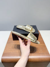 ALAIA FLAT SANDALS WITH PERFORATED STRAPS 25S IN GOLD LAMBSKIN