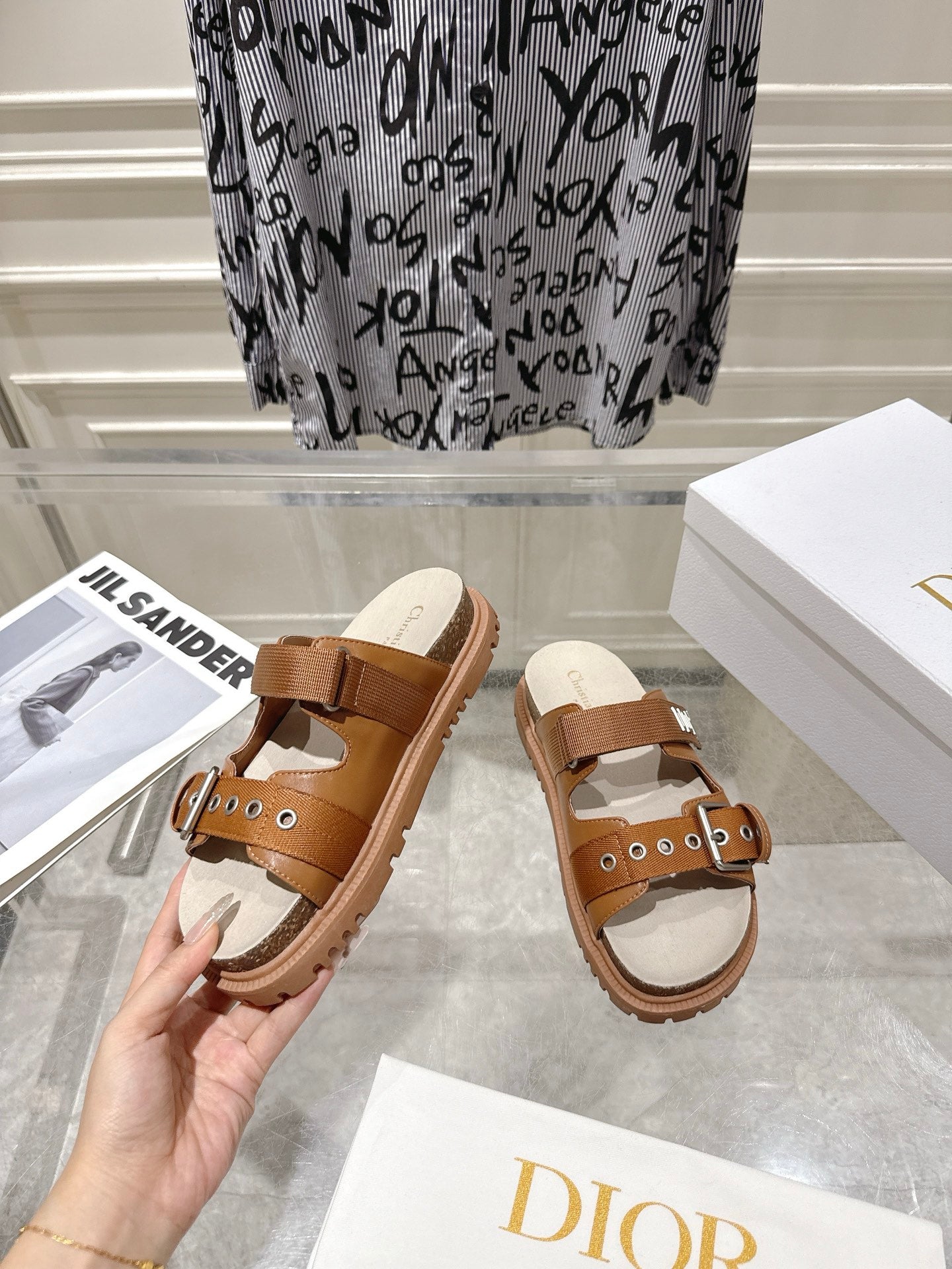 DIOR 26S SLIDES IN BROWN CANVAS