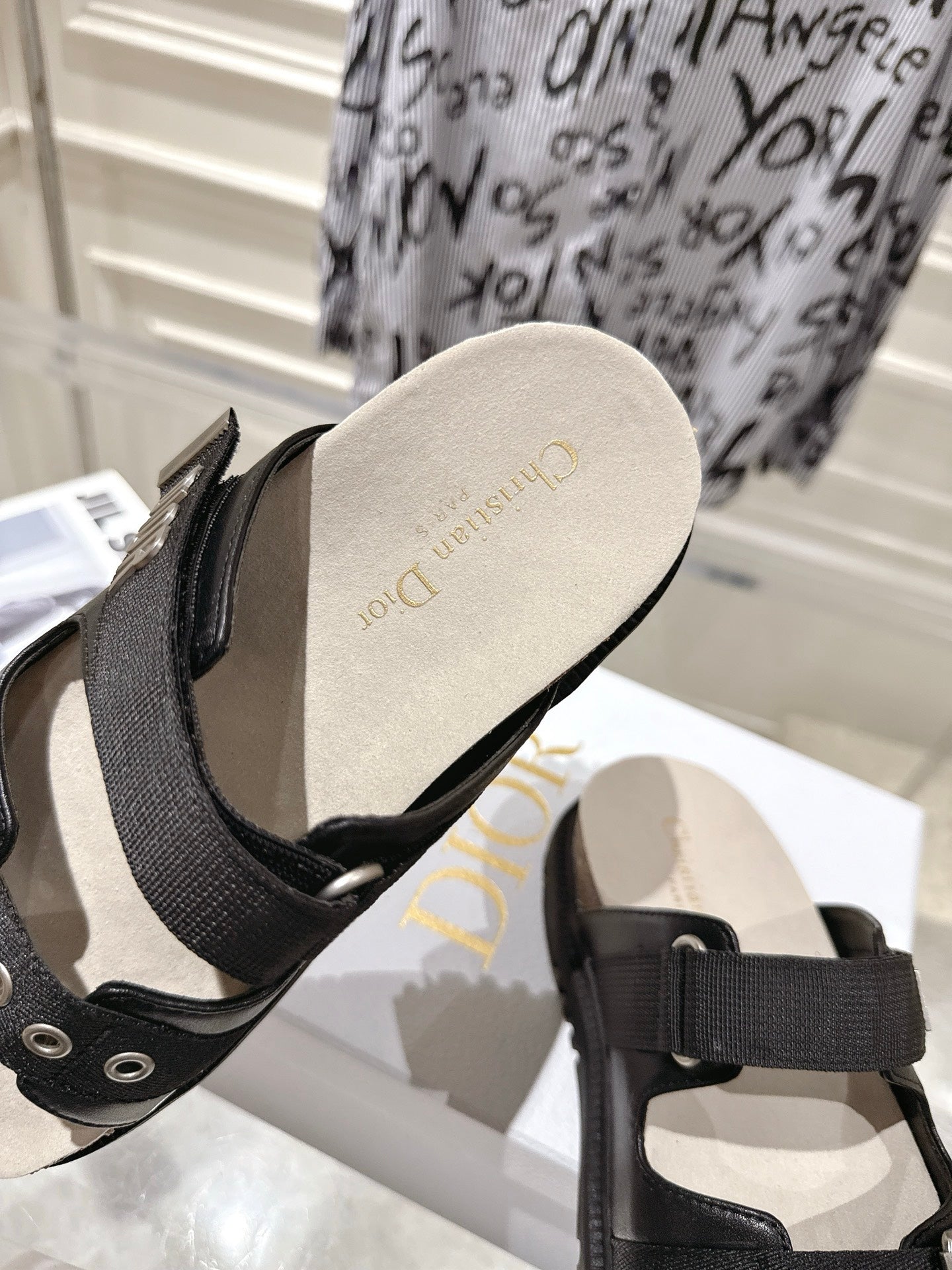 DIOR 26S SLIDES IN BLACK CANVAS
