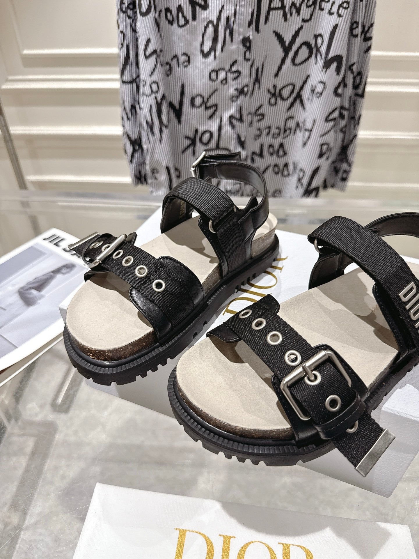DIOR 26S BUCKLE SANDALS IN BLACK CANVAS