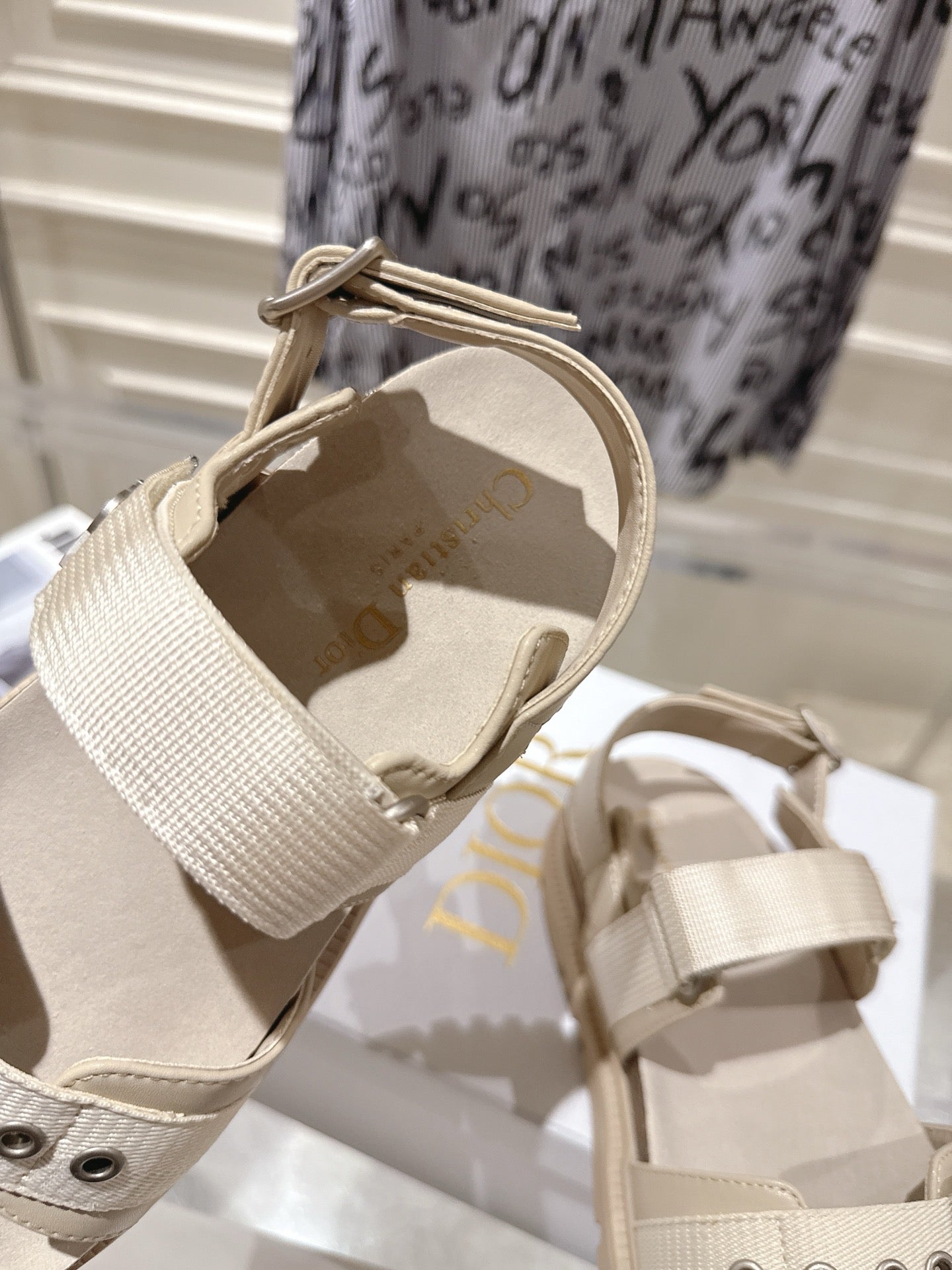 DIOR 26S BUCKLE SANDALS IN BEIGE CANVAS