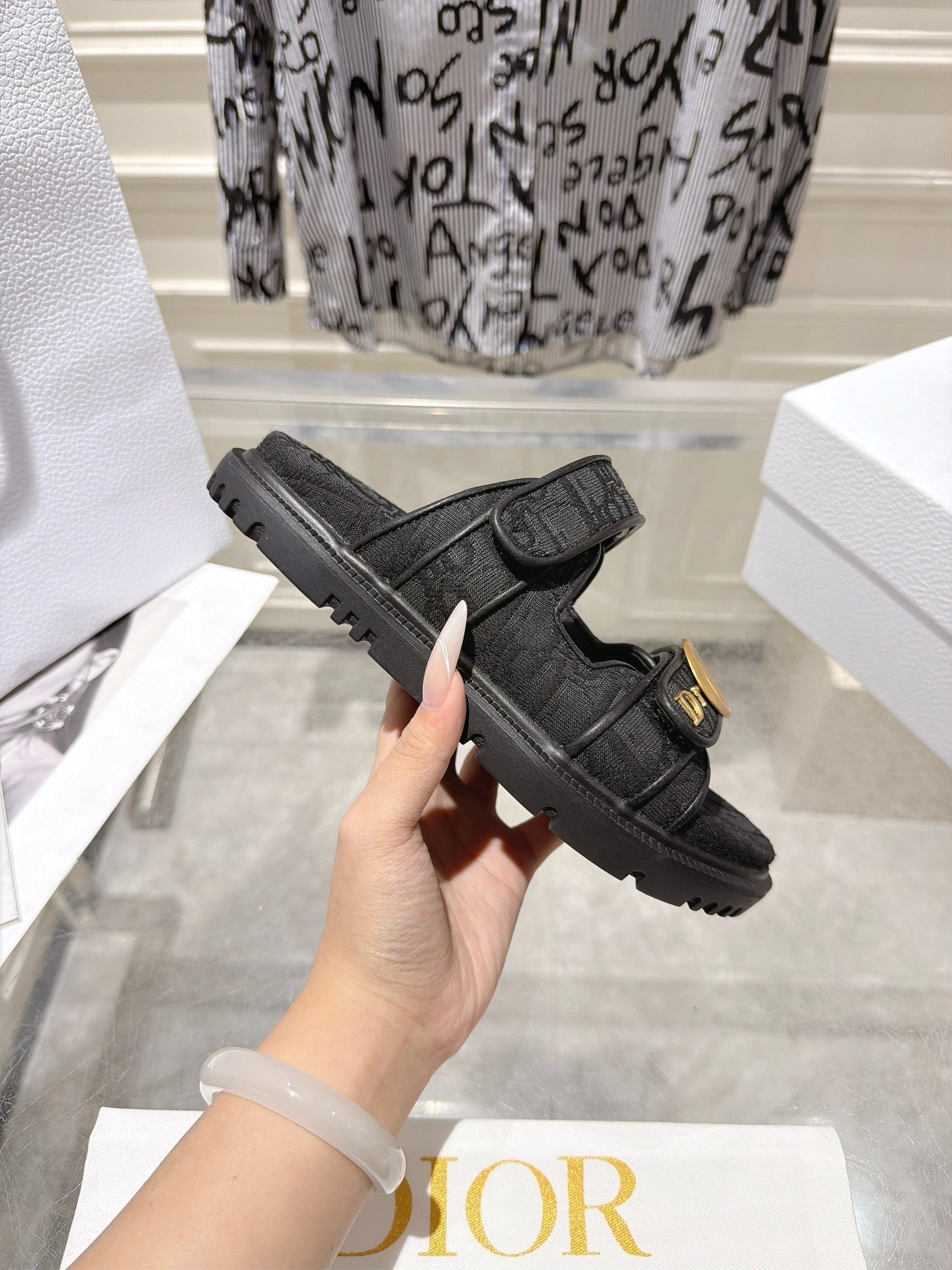 DIOR 26S SANDALS IN BLACK OBLIQUE CANVAS
