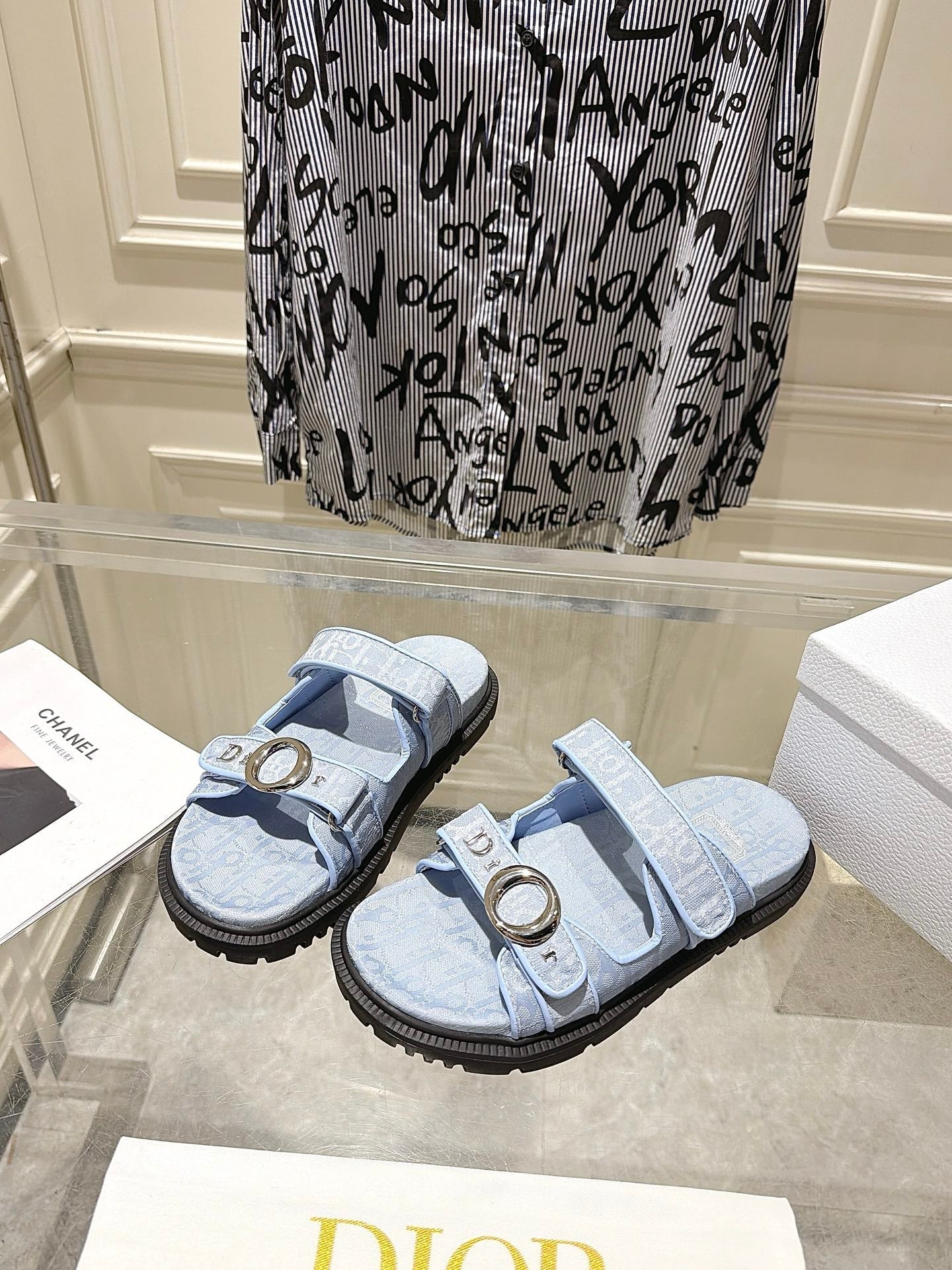 DIOR 26S SANDALS IN LIGHT BLUE OBLIQUE CANVAS