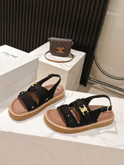 CELINE 25S TIPPI TRIOMPHE SANDAL IN BLACK CALFSKIN SUEDE