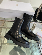 DIOR 25S D-QUEST ANKLE BOOT 35MM IN BLACK GLOSSY CALFSKIN GOLD HARDWARE