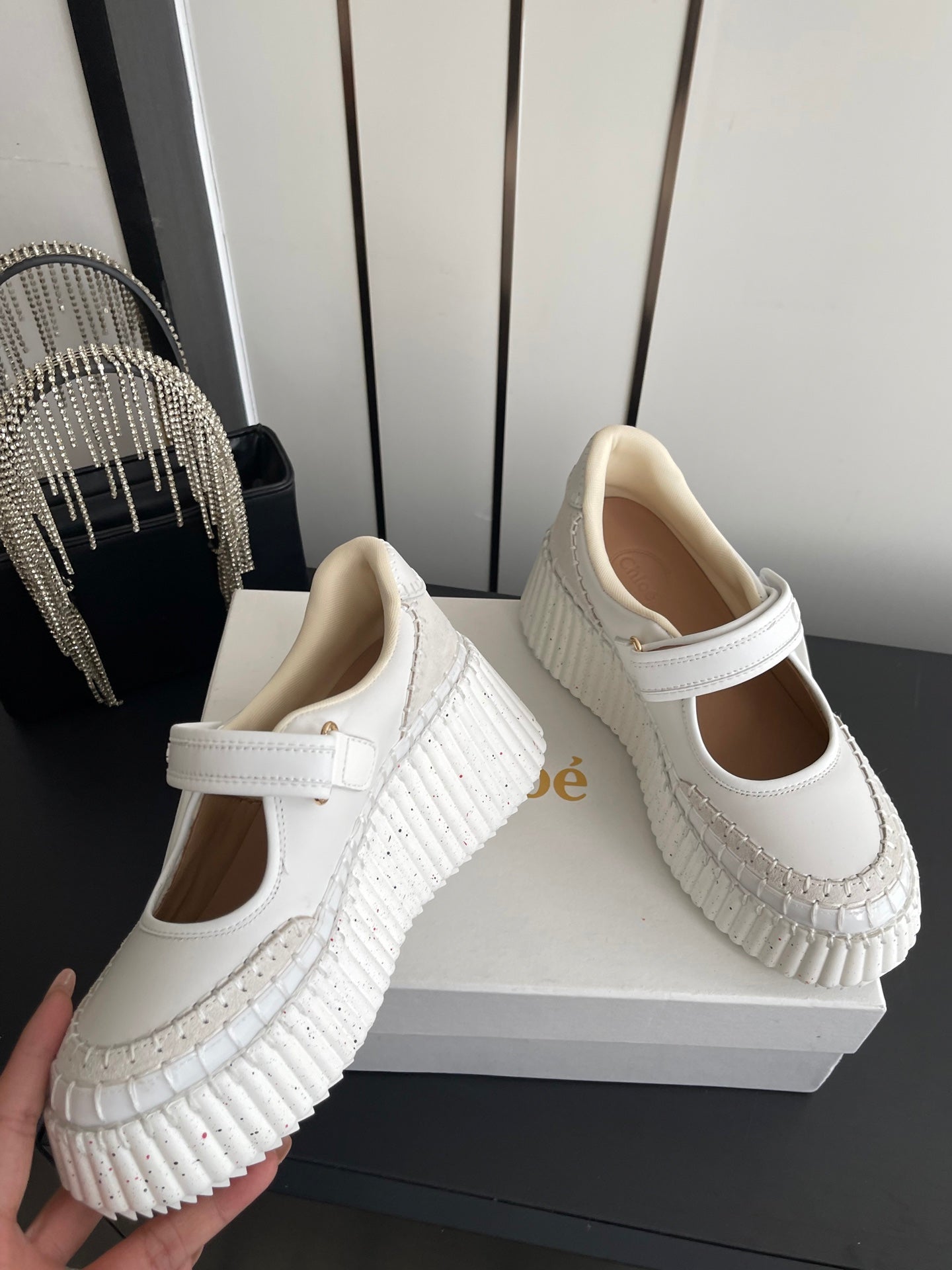 CHLOE 26S MARY JANE SNEAKERS IN CREAM WHITE CALFSKIN