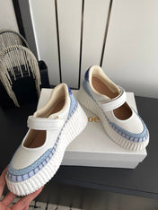 CHLOE 26S MARY JANE SNEAKERS IN WHITE CALFSKIN MIX LIGHT BLUE SUEDE