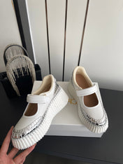 CHLOE 26S MARY JANE SNEAKERS IN WHITE AND SILVER CALFSKIN