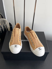 CHANEL 26S LOW TOP IN BEIGE CANVAS