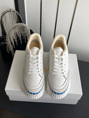 CHLOE 26S LACE-UP SNEAKERS IN WHITE MIX BLUE CALFSKIN
