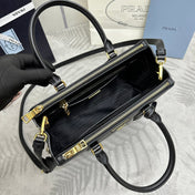 PRADA 25S GALLERIA LARGE BAG 28 IN BLACK CALFSKIN GOLD HARDWARE