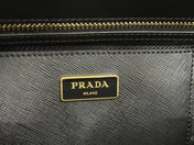 PRADA 25S GALLERIA LARGE BAG 28 IN BLACK CALFSKIN GOLD HARDWARE