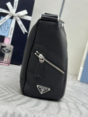 PRADA 25S SHOULDER STRAP BAG 26 IN BLACK CALFSKIN SILVER HARDWRE