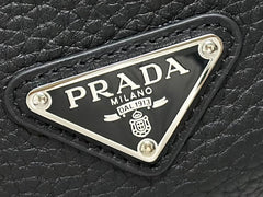PRADA 25S SHOULDER STRAP BAG 26 IN BLACK CALFSKIN SILVER HARDWRE
