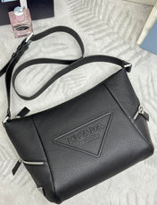 PRADA 25S SHOULDER STRAP BAG 26 IN BLACK CALFSKIN SILVER HARDWRE