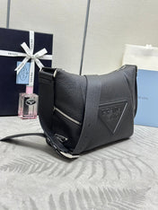 PRADA 25S SHOULDER STRAP BAG 26 IN BLACK CALFSKIN SILVER HARDWRE