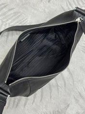 PRADA 25S SHOULDER STRAP BAG 26 IN BLACK CALFSKIN SILVER HARDWRE