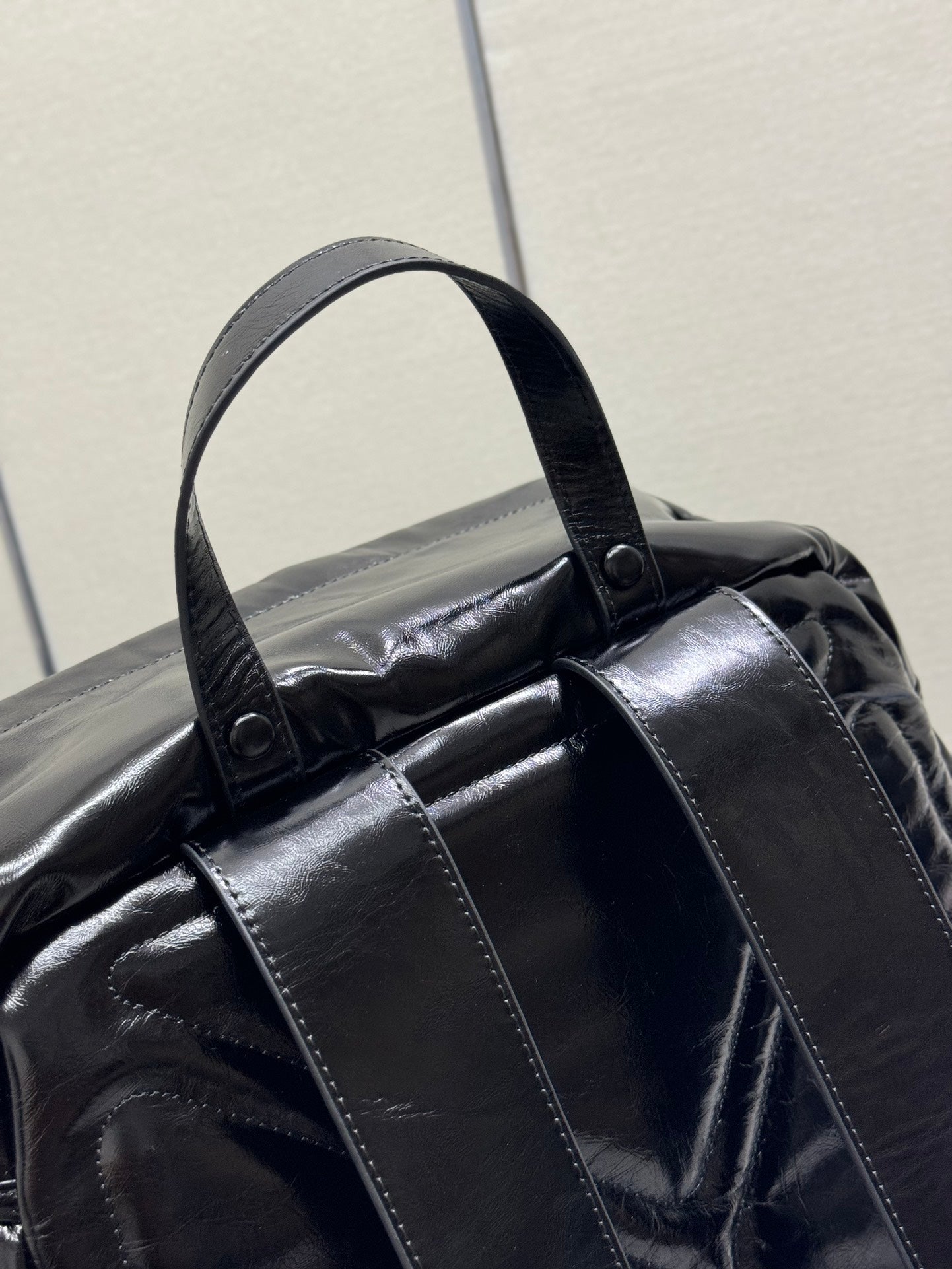 PRADA 25S BACKPACK 45 IN BLACK GLOSSY CALFSKIN SILVER HARDWARE