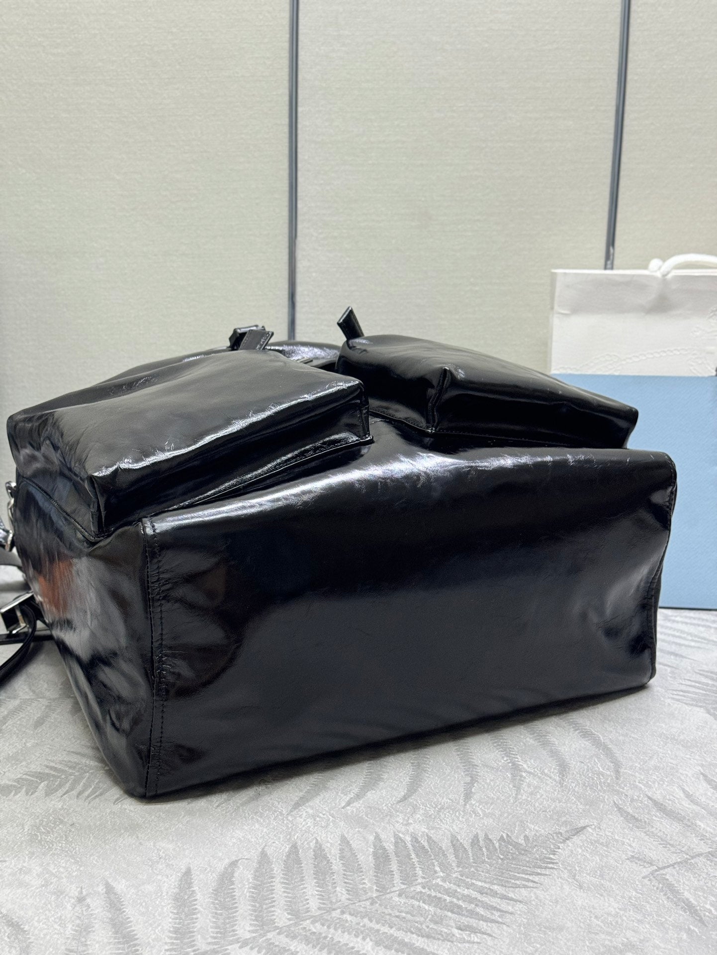 PRADA 25S BACKPACK 45 IN BLACK GLOSSY CALFSKIN SILVER HARDWRE