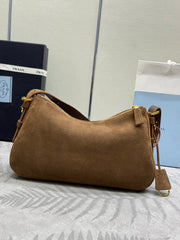 PRADA 25S AIMEE MEDIUM SHOULDER BAG 31 IN BROWN SUEDE