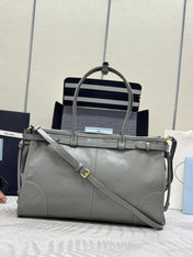 PRADA 25S BONNIE LARGE HANDBAG 38 IN GRAY GLOSSY CALFSKIN GOLD HARDWARE