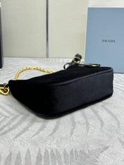 PRADA 25S MINI HOBO BAG 23 IN BLACK VELVET GOLD HARDWARE