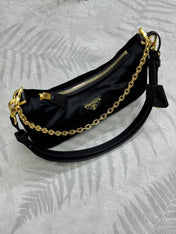 PRADA 25S MINI HOBO BAG 23 IN BLACK VELVET GOLD HARDWARE