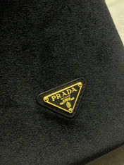 PRADA 25S BUCKET BAG 19 IN BLACK VELVET GOLD HARDWARE