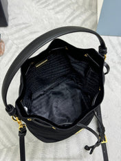 PRADA 25S BUCKET BAG 19 IN BLACK VELVET GOLD HARDWARE