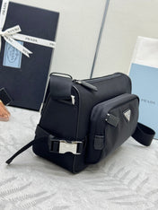 PRADA 25S MEDIUM MESSENGER BAG 35 IN BLACK RE-NYLON AND CALFSKIN