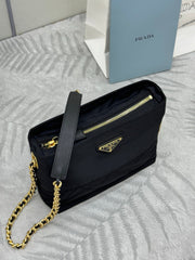 PRADA 25S CROSSBODY BAG 21 IN BLACK NYLON GOLD HARDWRE