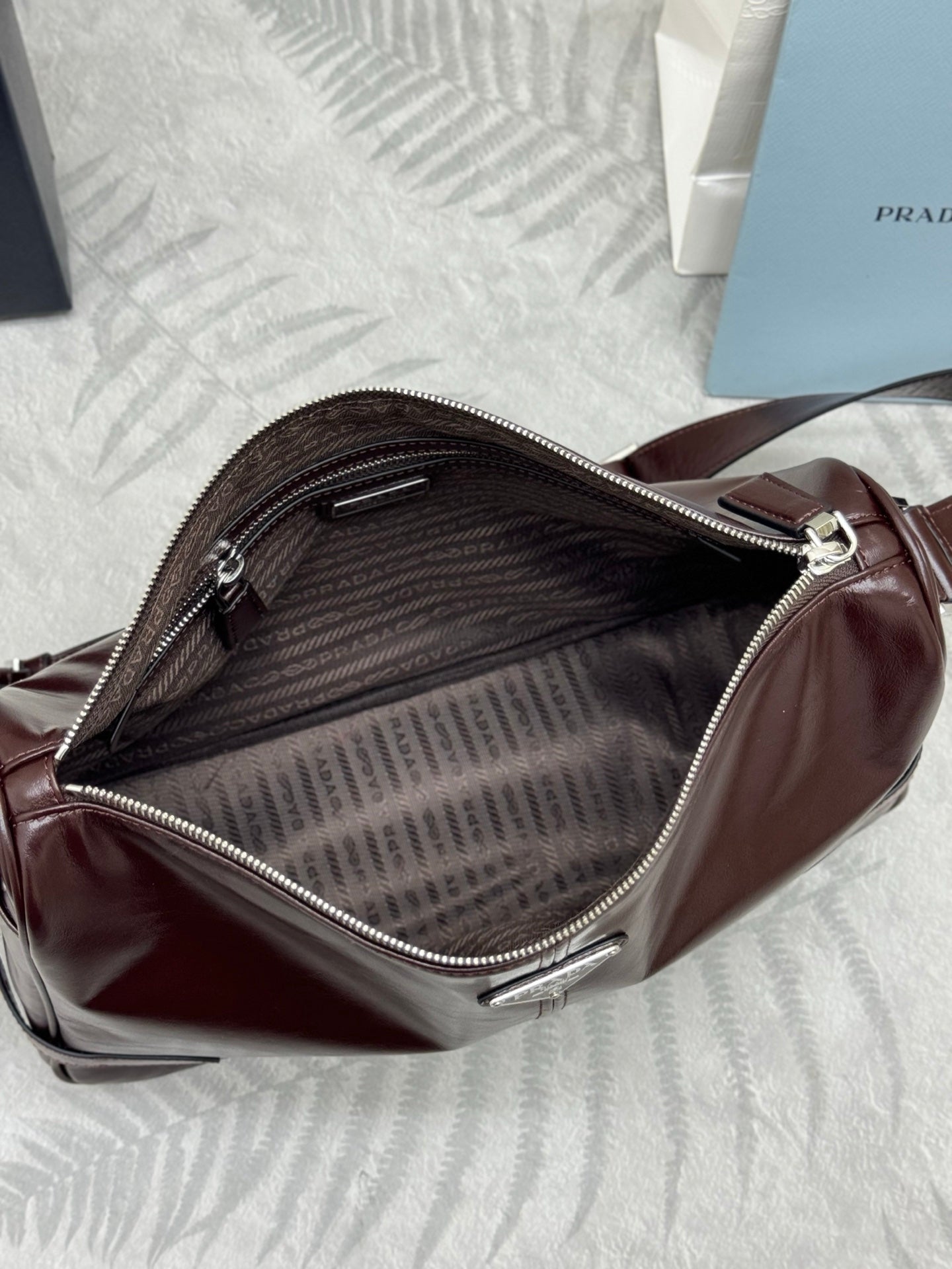 PRADA 25S SHOULDER BAG 35 IN DARK BROWN CALFSKIN SILVER HARDWARE