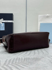 PRADA 25S SHOULDER BAG 35 IN DARK BROWN CALFSKIN SILVER HARDWARE