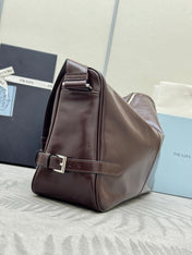 PRADA 25S SHOULDER BAG 35 IN DARK BROWN CALFSKIN SILVER HARDWARE