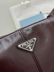 PRADA 25S SHOULDER BAG 35 IN DARK BROWN CALFSKIN SILVER HARDWARE